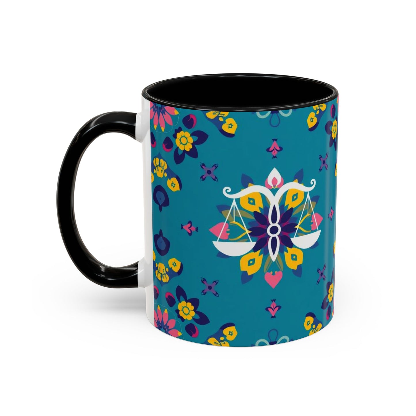 Accent Coffee Mug, Libra, Zodiac v2, Flower Pattern, (11, 15oz)