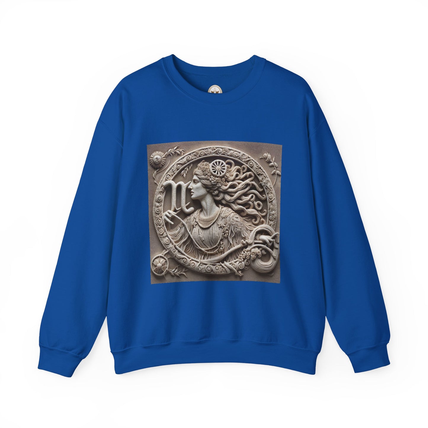 Unisex Heavy Blend™ Crewneck Sweatshirt, Stone Carving, Virgo Zodiac Design