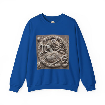 Unisex Heavy Blend™ Crewneck Sweatshirt, Stone Carving, Virgo Zodiac Design