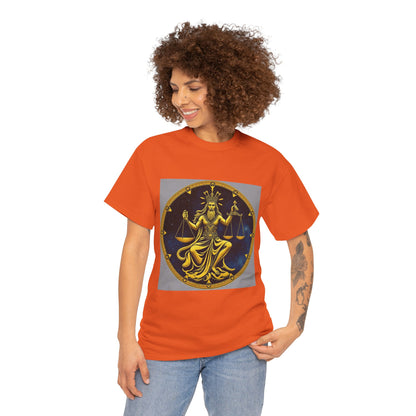 Unisex Heavy Cotton T-Shirt, Gold Libra God, Zodiac Design