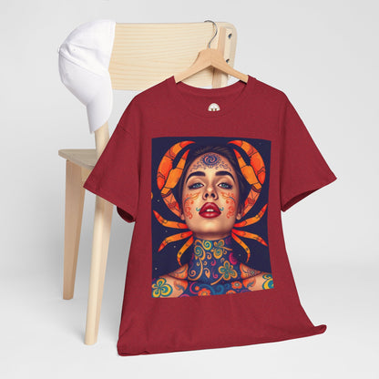Unisex Heavy Cotton T-Shirt, Cancer, Zodiac v2, Sexy Art