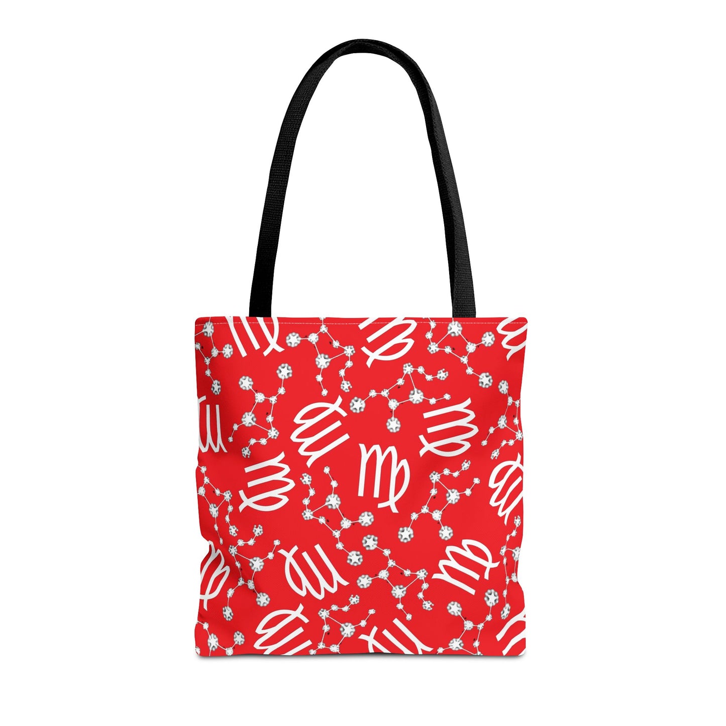 Tote Bag, Virgo Zodiac Sign, AOP, (Red, White)