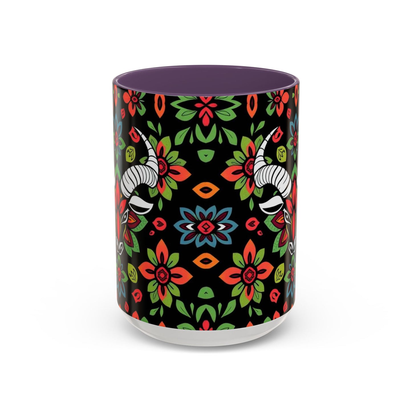 Accent Coffee Mug, Taurus, Zodiac v2. Flower Pattern, (11, 15oz)