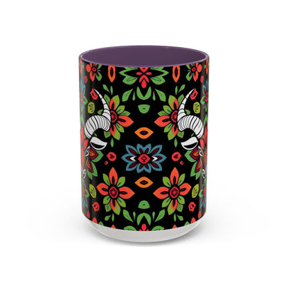 Accent Coffee Mug, Taurus, Zodiac v2. Flower Pattern, (11, 15oz)