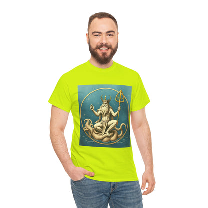 Unisex Heavy Cotton T-Shirt, Aquarius God 2v, Zodiac Design