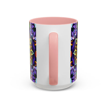 Accent Coffee Mug, Sagittarius, Zodiac v1. Flower Pattern, (11, 15oz)