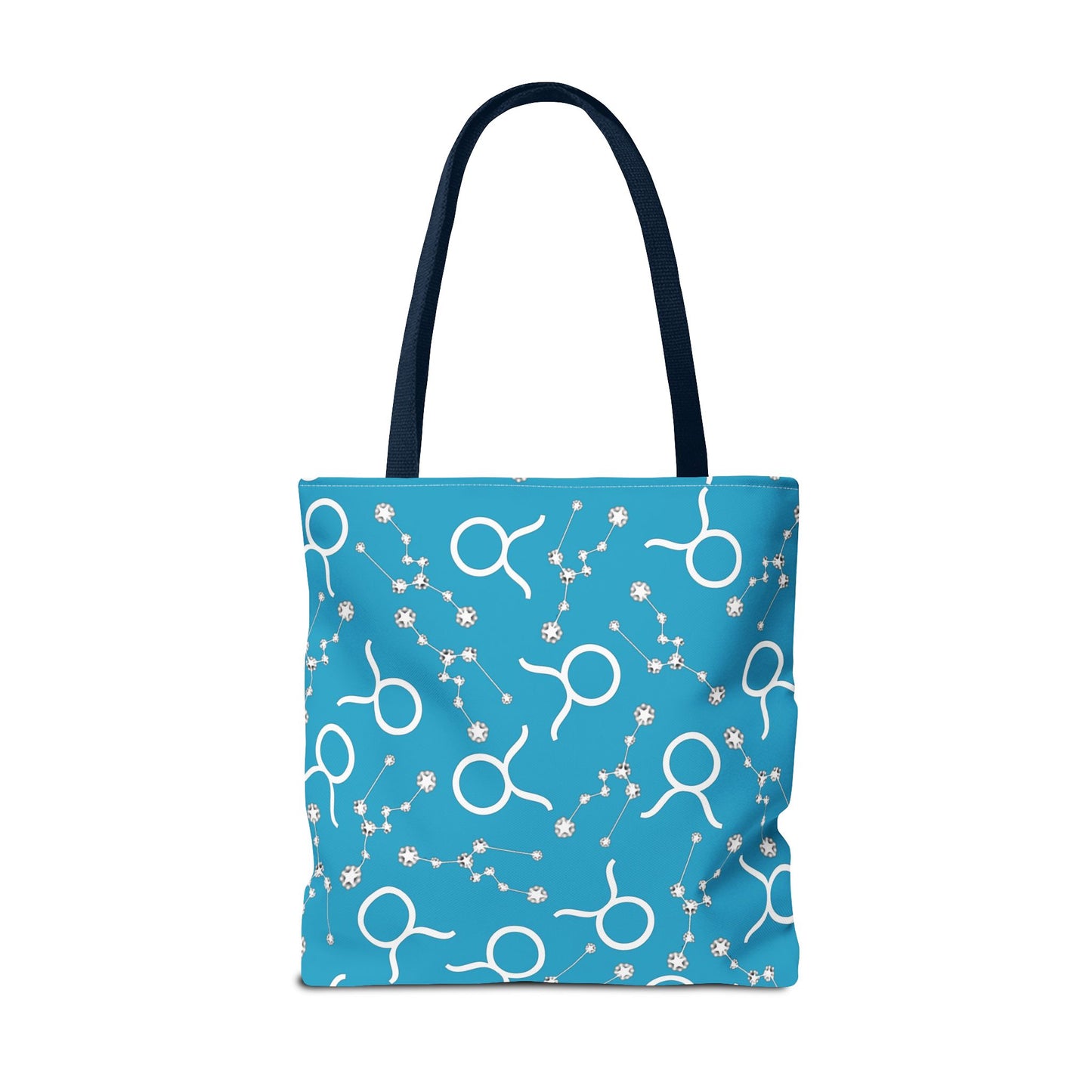 Tote Bag, Taurus Zodiac Sign, AOP, (Turquoise, White)