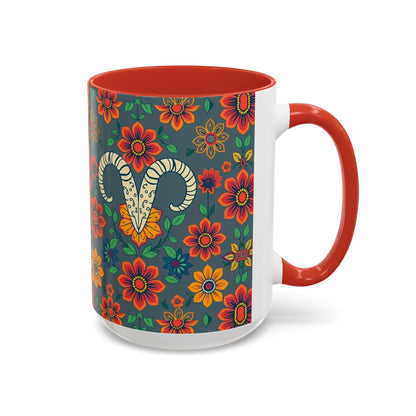 Accent Coffee Mug, Aries, Zodiac v4, Flower Pattern, (11, 15oz)