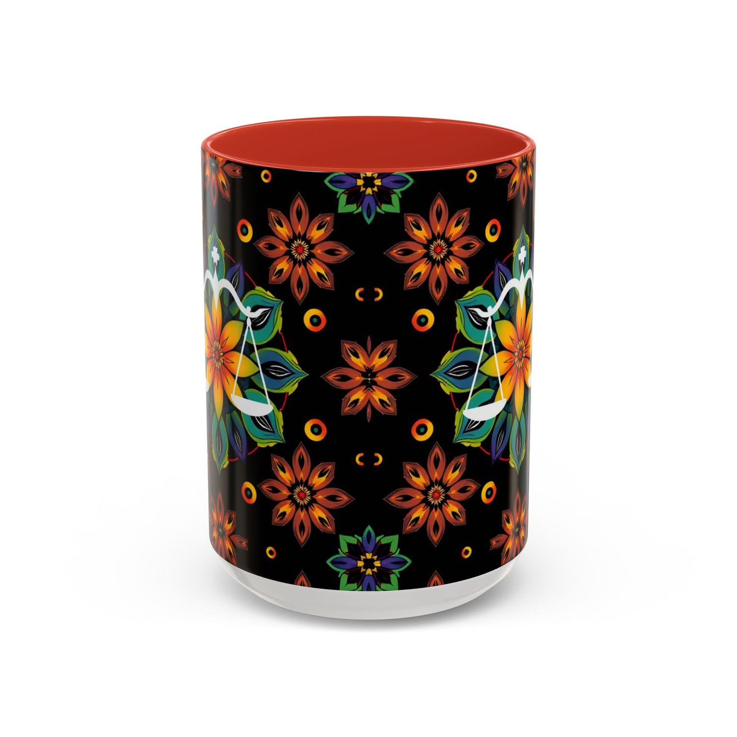 Accent Coffee Mug, Libra, Zodiac v4, Flower Pattern, (11, 15oz)