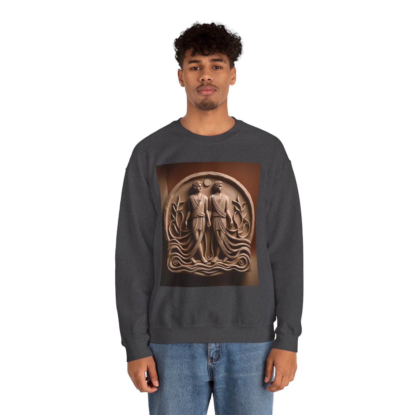 Unisex Heavy Blend™ Crewneck Sweatshirt, Stone Twins, Gemini Zodiac Design