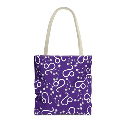 Tote Bag, Leo Zodiac Sign, AOP, (Purple, White)