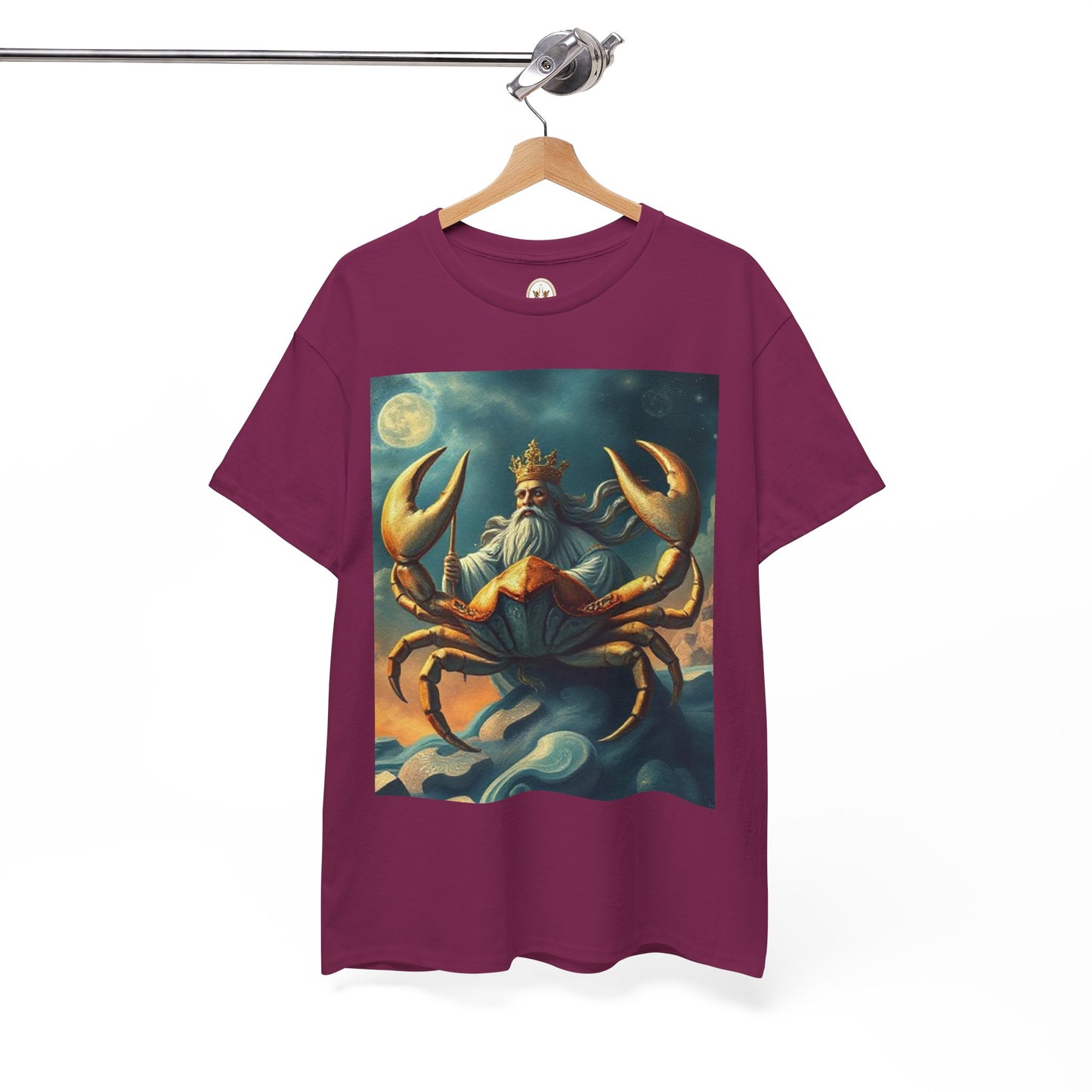 Unisex Heavy Cotton T-Shirt, Crustacean King, Cancer Zodiac Design