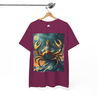 Unisex Heavy Cotton T-Shirt, Crustacean King, Cancer Zodiac Design