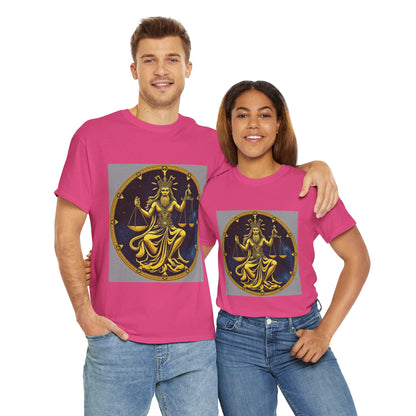 Unisex Heavy Cotton T-Shirt, Gold v1, Libra God, Zodiac Design
