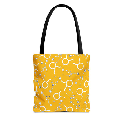 Tote Bag, Taurus Zodiac Sign, AOP, (Yellow, White)