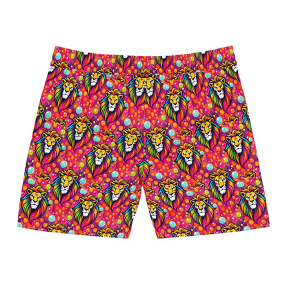Men's Mid-Length Swim Shorts, (AOP), Leo, Zodiac, Bubble Pattern