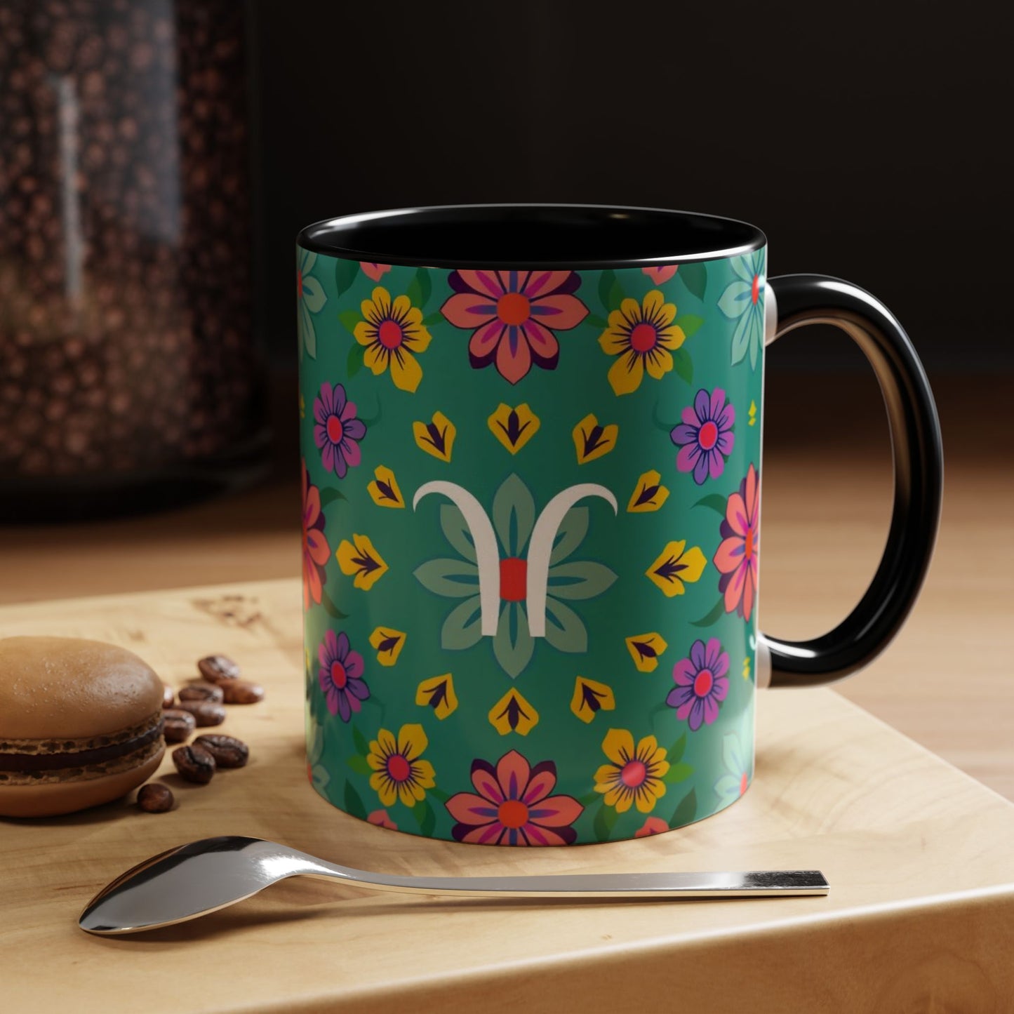 Accent Coffee Mug, Aquarius, Zodiac v3, Flower Pattern, (11, 15oz)
