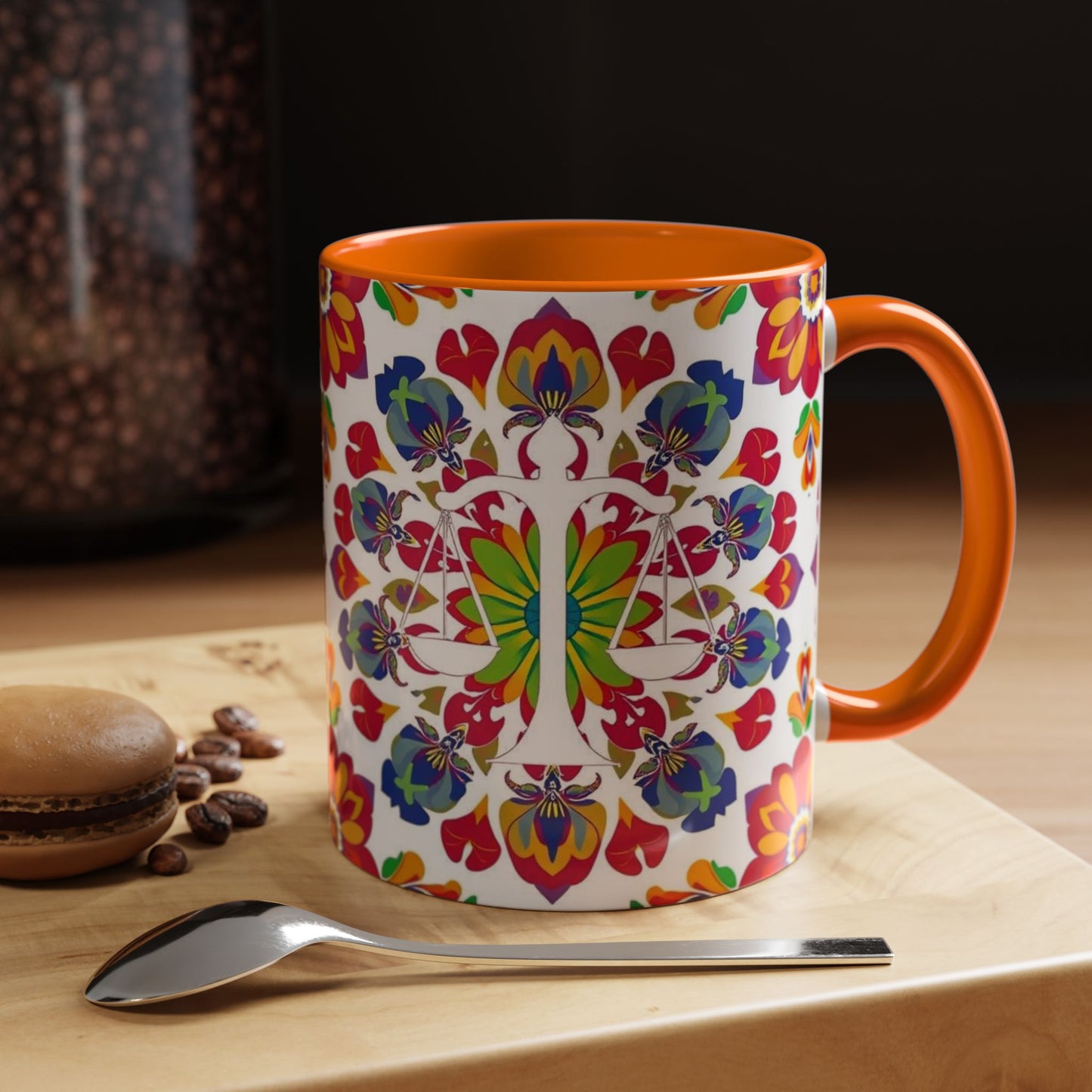 Accent Coffee Mug, Libra, Zodiac v1, Flower Pattern, (11, 15oz)