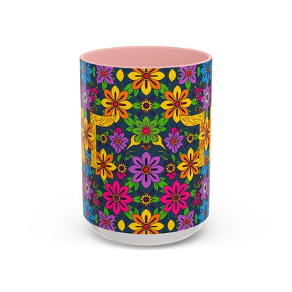 Accent Coffee Mug, Gemini, Zodiac v3, Flower Pattern, (11, 15oz)