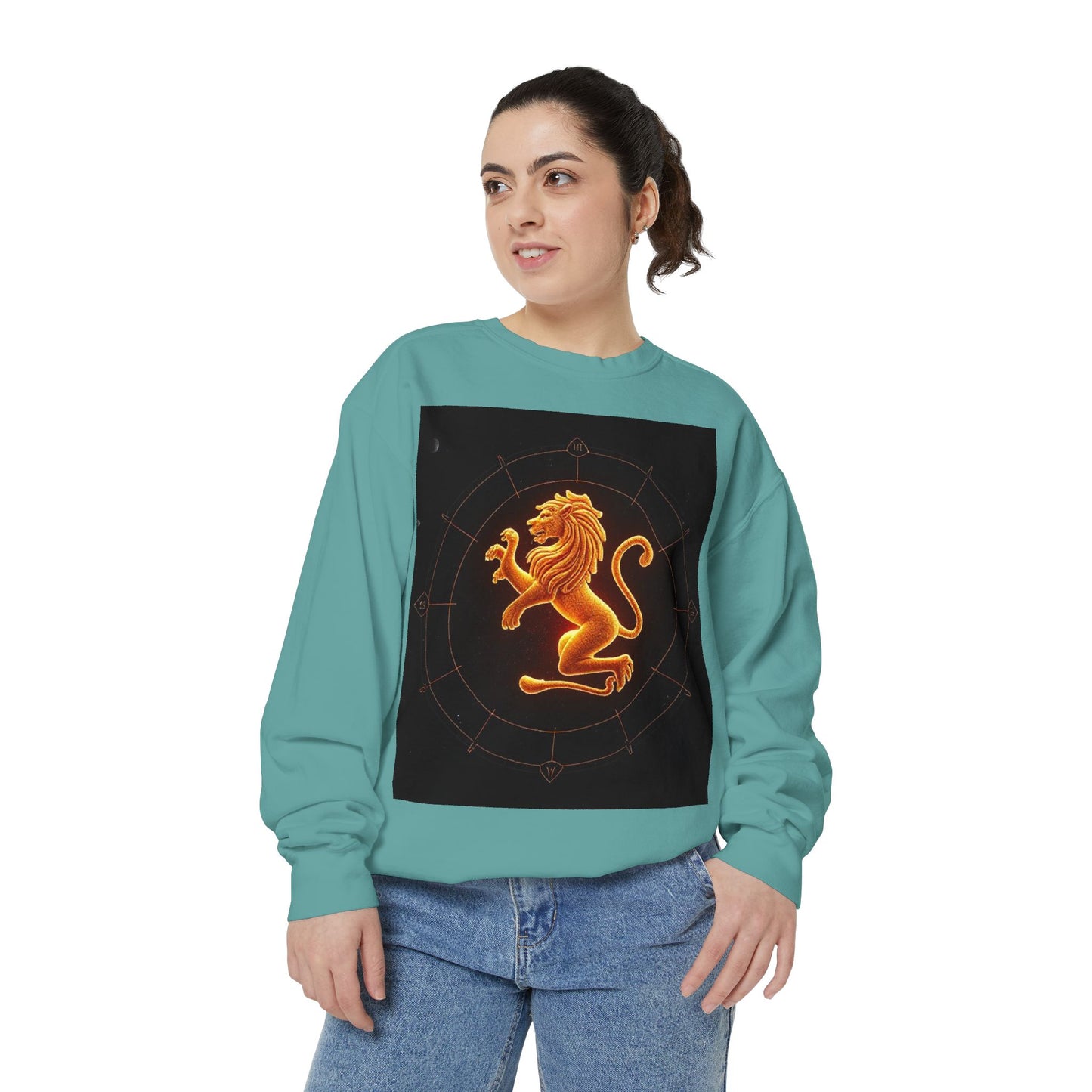 Garment-Dyed Sweatshirt, Unisex, Space Animal Design v1, Leo