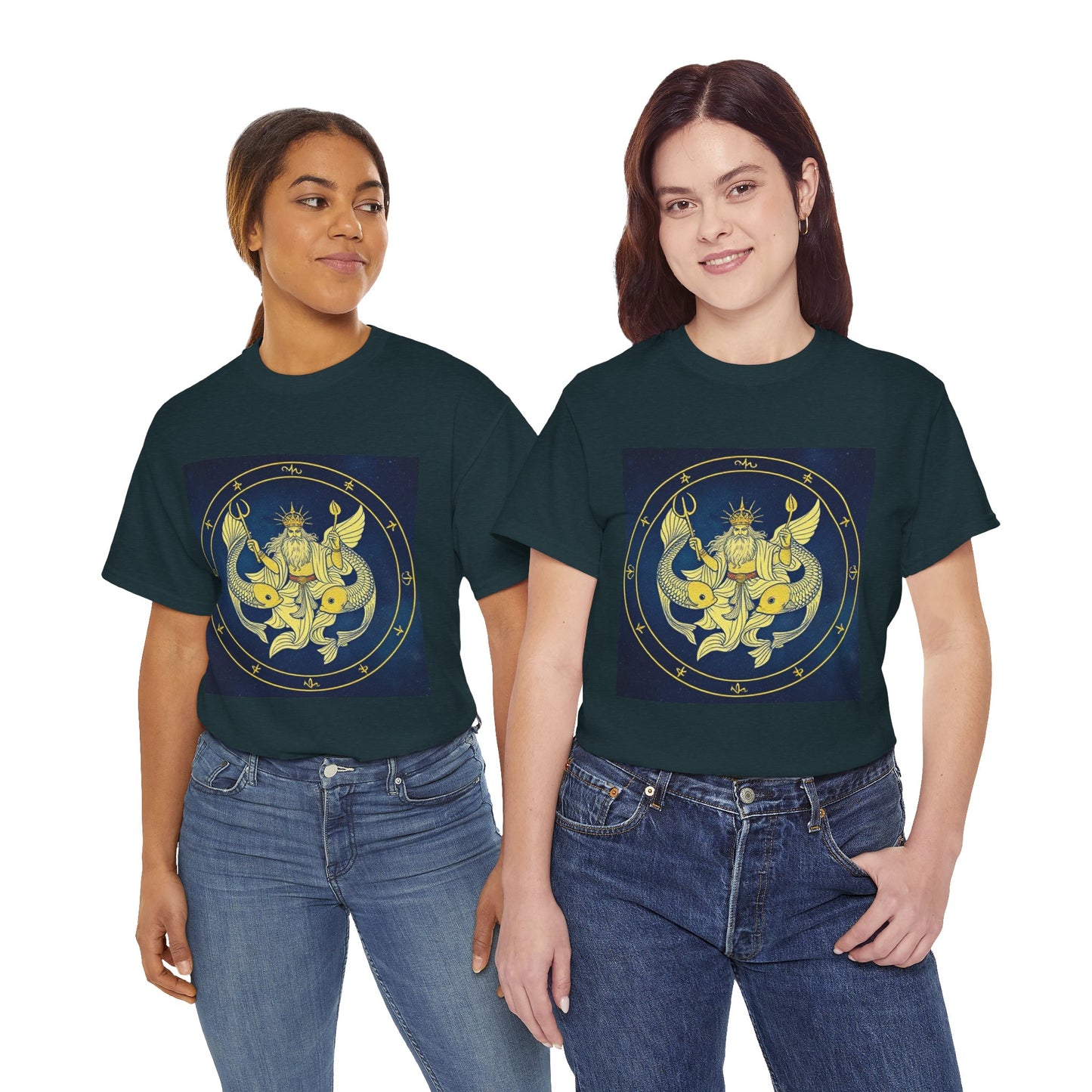 Unisex Heavy Cotton T-Shirt, King of Pisces, Zodiac Design