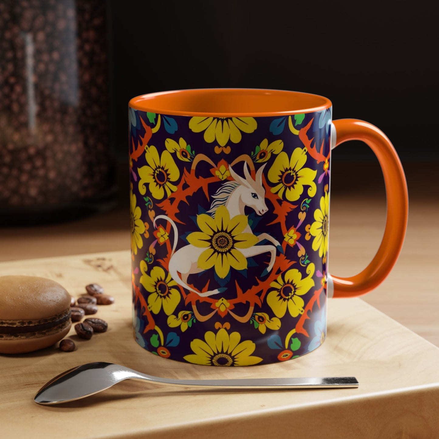 Accent Coffee Mug, Aquarius, Zodiac v1, Flower Pattern, (11, 15oz)