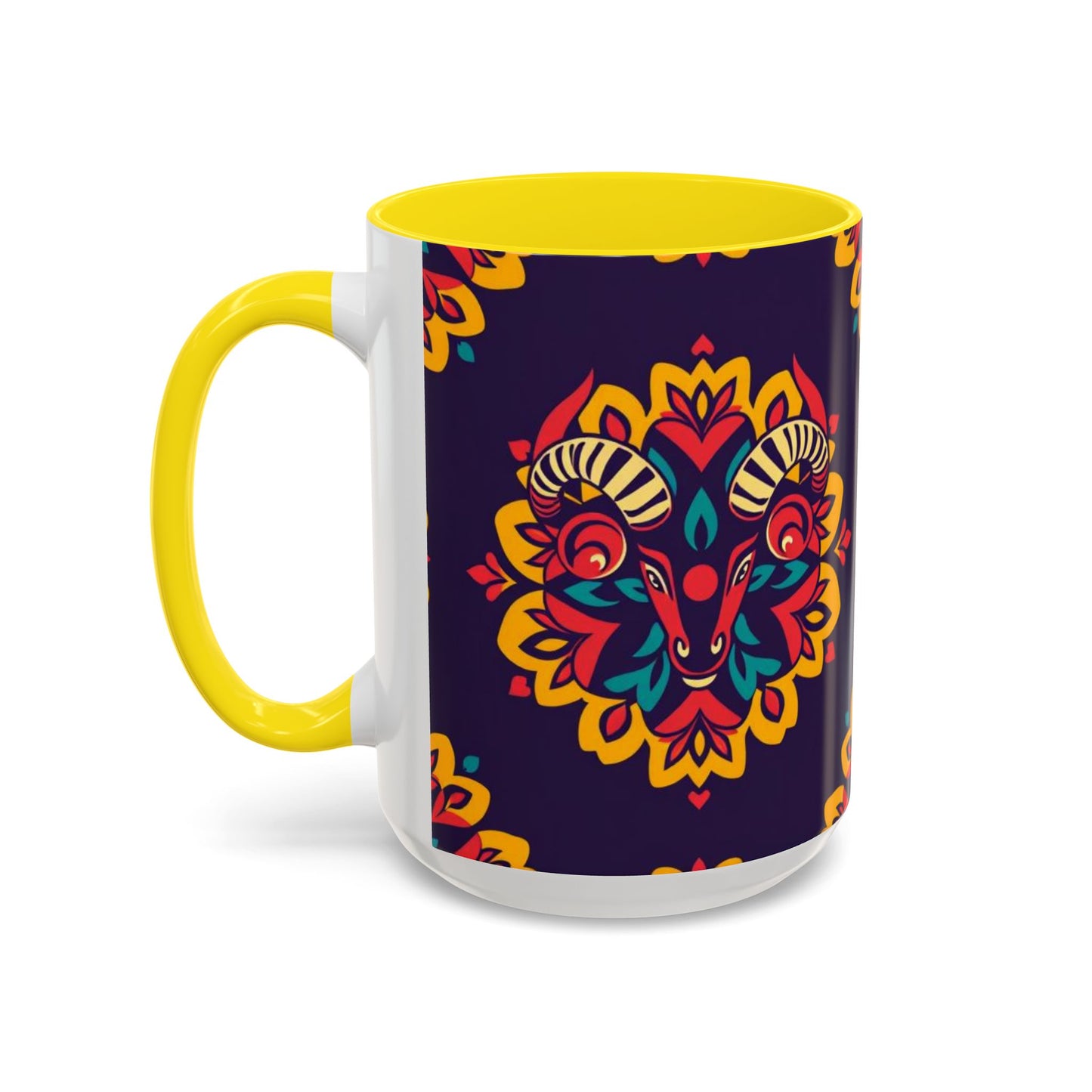 Accent Coffee Mug, Taurus, Zodiac v4. Flower Pattern, (11, 15oz)