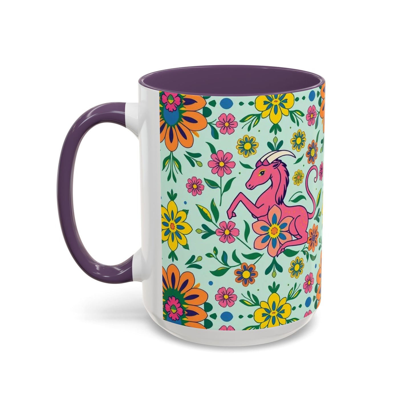 Accent Coffee Mug, Aquarius, Zodiac, Flower Pattern, (11, 15oz)