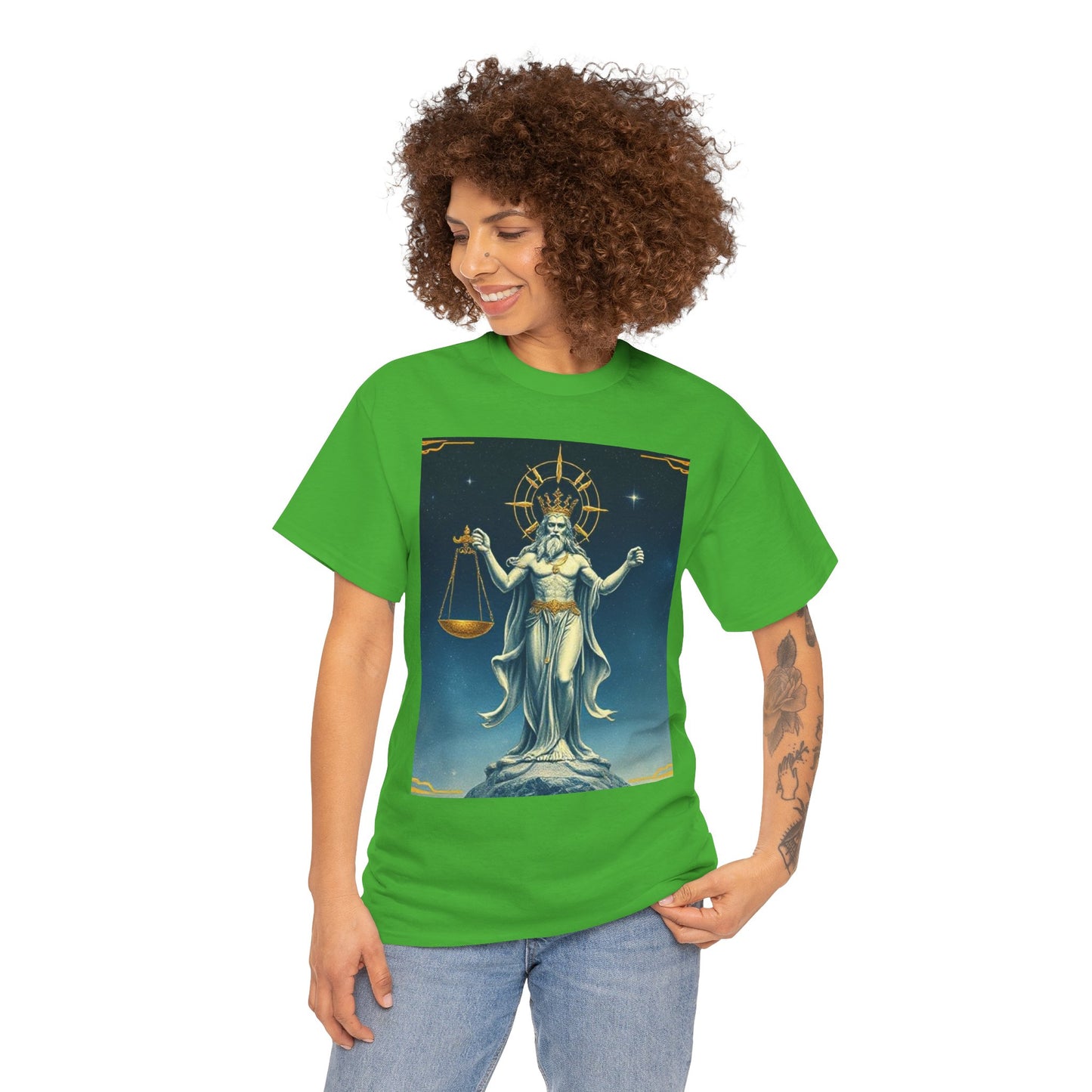 Unisex Heavy Cotton T-Shirt, Space, Libra God, Zodiac Design