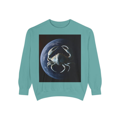 Garment-Dyed Sweatshirt, Unisex, Space Animal Design, Cancer