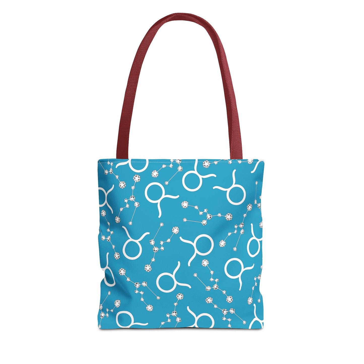 Tote Bag, Taurus Zodiac Sign, AOP, (Turquoise, White)