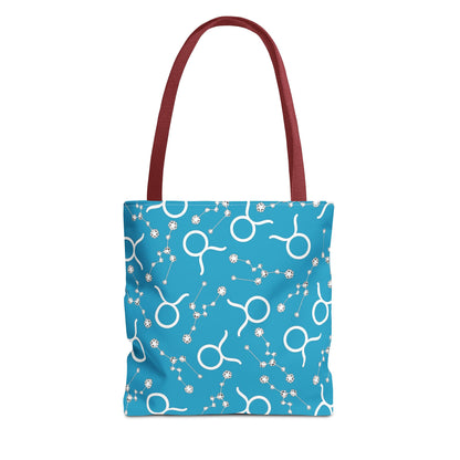 Tote Bag, Taurus Zodiac Sign, AOP, (Turquoise, White)