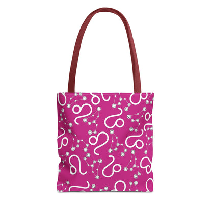 Tote Bag, Leo Zodiac Sign, AOP, (Pink, White)
