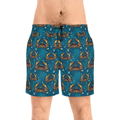 Men's Mid-Length Swim Shorts, (AOP), Cancer, Zodiac v3, Bubble Pattern