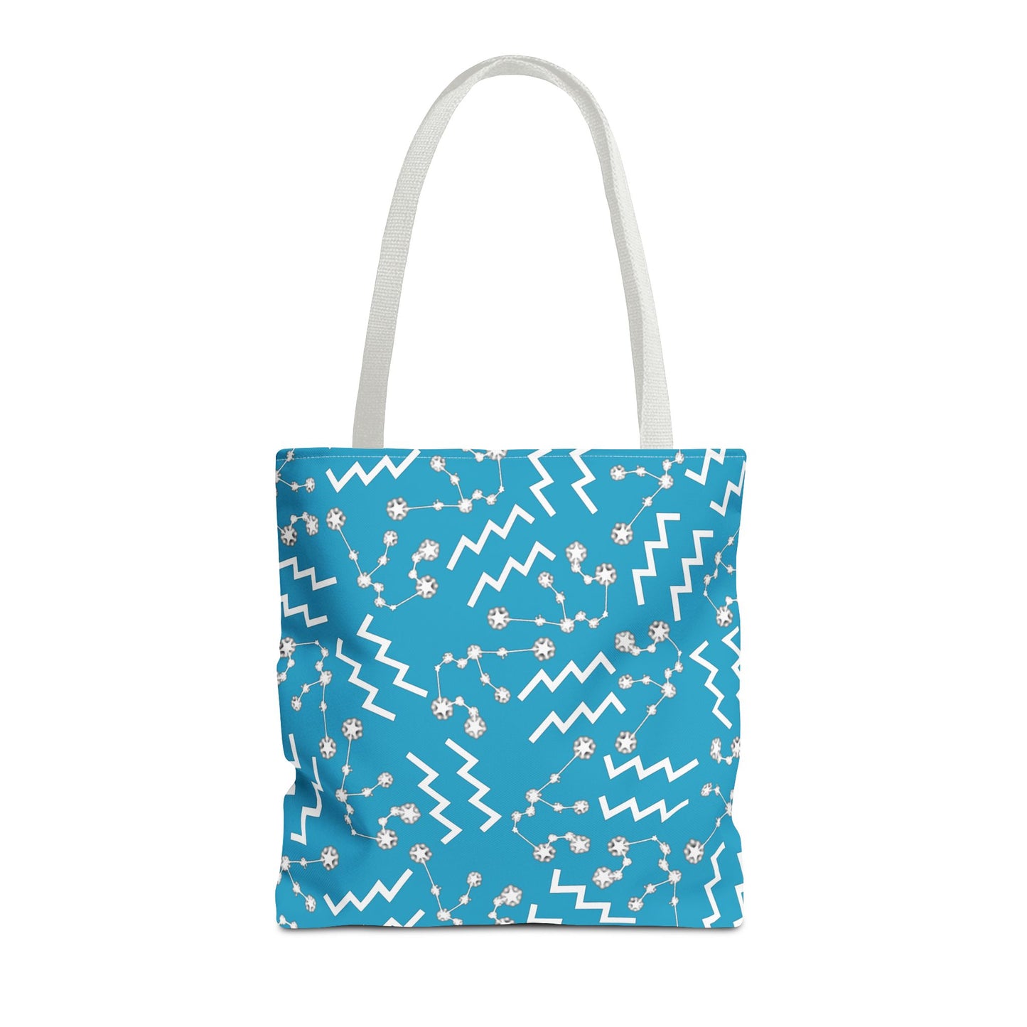Tote Bag, Aquarius Zodiac Sign, AOP, (Turquoise, White)