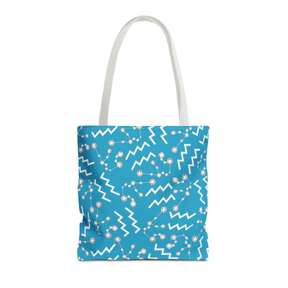 Tote Bag, Aquarius Zodiac Sign, AOP, (Turquoise, White)