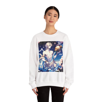 Unisex Heavy Blend™ Crewneck Sweatshirt, Anime Aqua God, Aquarius Zodiac Design