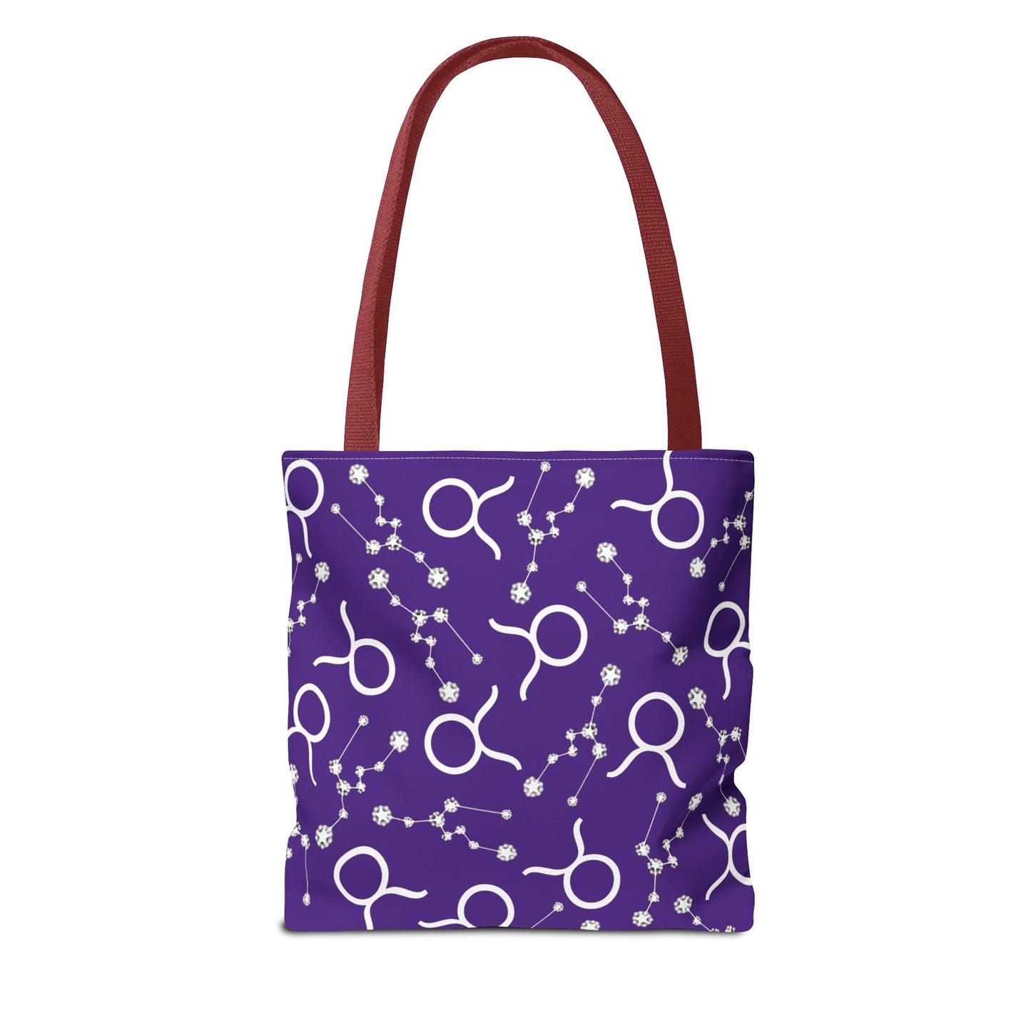 Tote Bag, Taurus Zodiac Sign, AOP, (Purple, White)