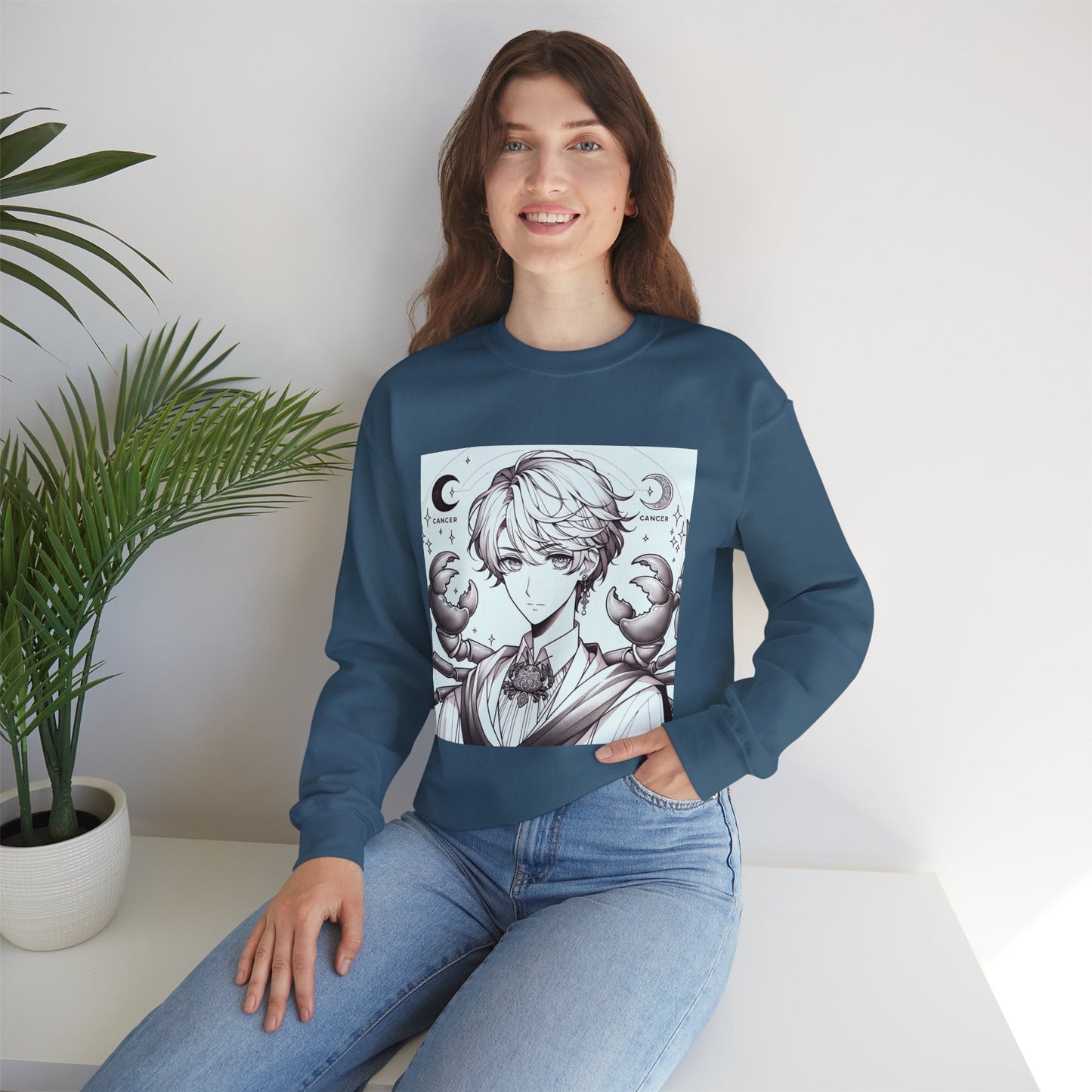 Unisex Heavy Blend™ Crewneck Sweatshirt,Two Moon, Cancer Zodiac Design