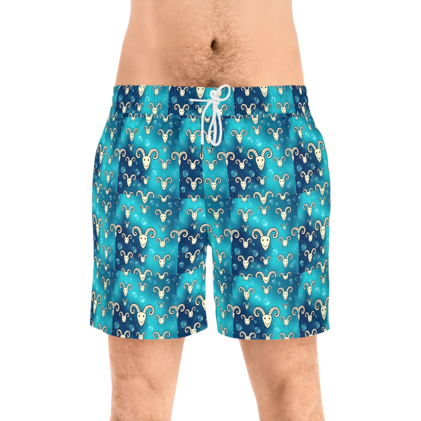 Men's Mid-Length Swim Shorts, (AOP), Aries, Zodiac v2, Bubble Pattern