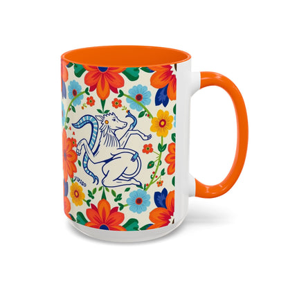 Accent Coffee Mug, Virgo, Zodiac v2. Flower Pattern, (11, 15oz)