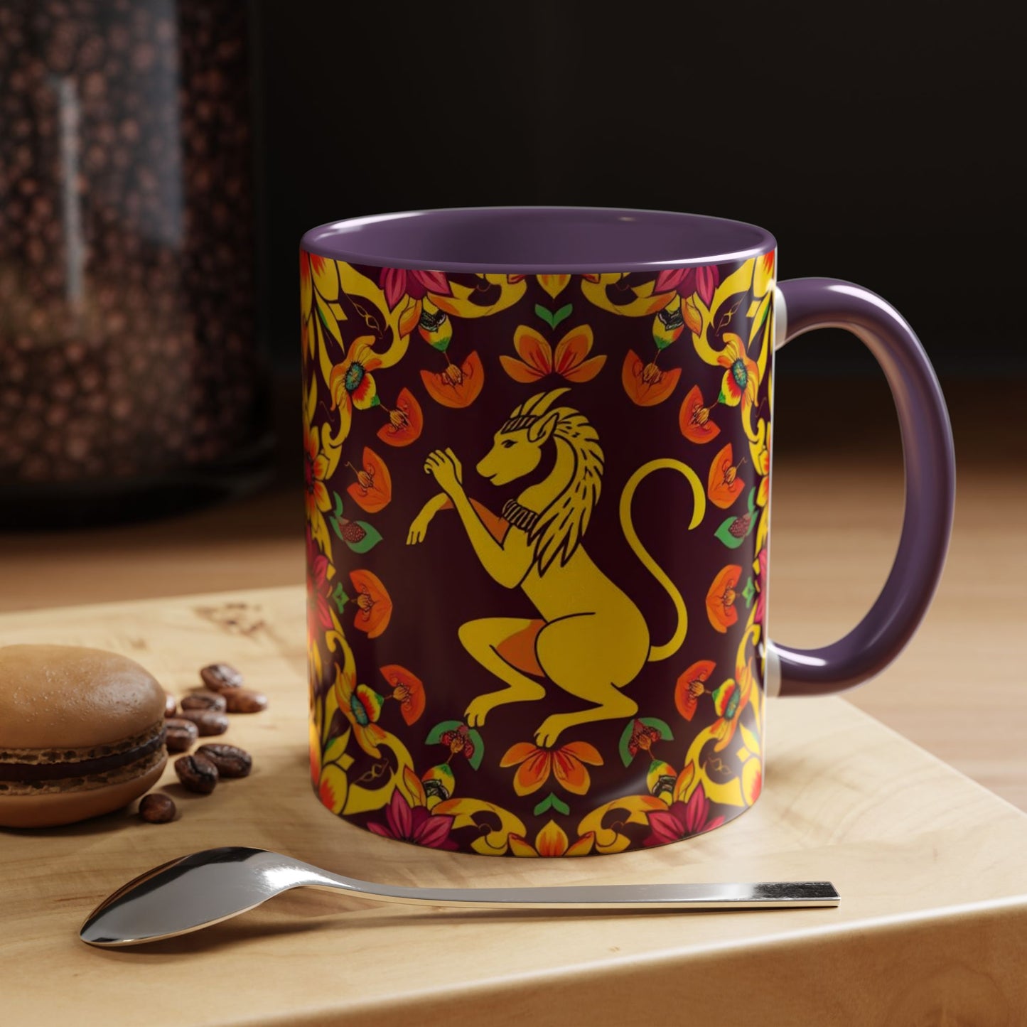 Accent Coffee Mug, Virgo, Zodiac v1. Flower Pattern, (11, 15oz)