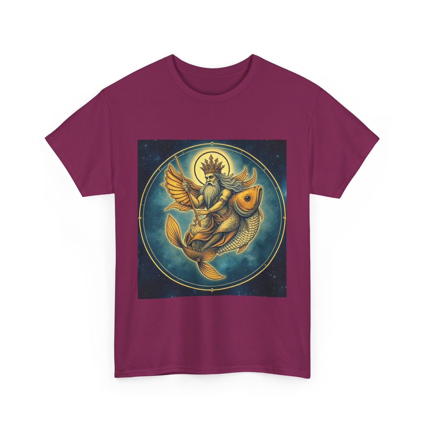 Unisex Heavy Cotton T-Shirt, Pisces King v1, Zodiac Design