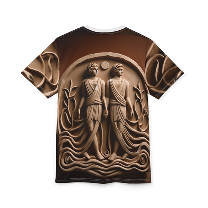 Unisex Cut & Sew T-Shirt (AOP), Stone Twins, Gemini Zodiac Design, Regular fit, 100% Polyester