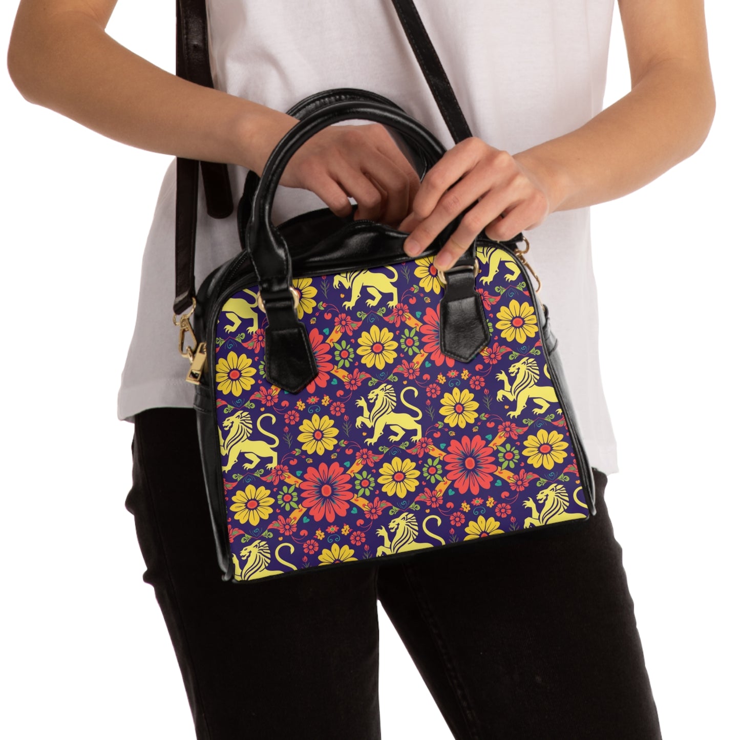 Shoulder Handbag, Leo, Zodiac, Flower Pattern