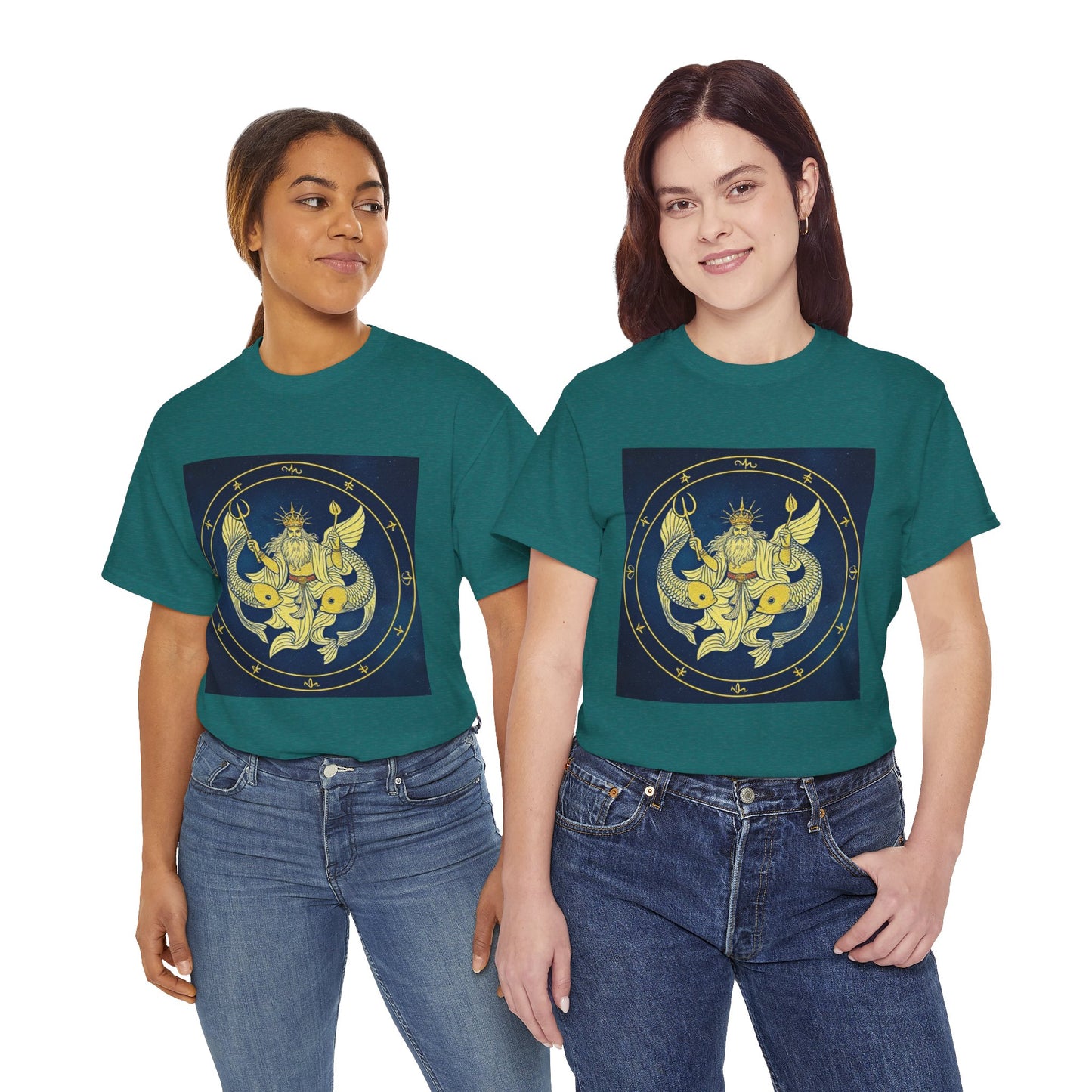 Unisex Heavy Cotton T-Shirt, King of Pisces, Zodiac Design