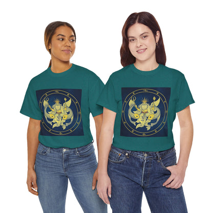 Unisex Heavy Cotton T-Shirt, King of Pisces, Zodiac Design