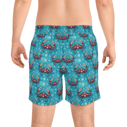 Men's Mid-Length Swim Shorts, (AOP), Cancer, Zodiac v2, Bubble Pattern
