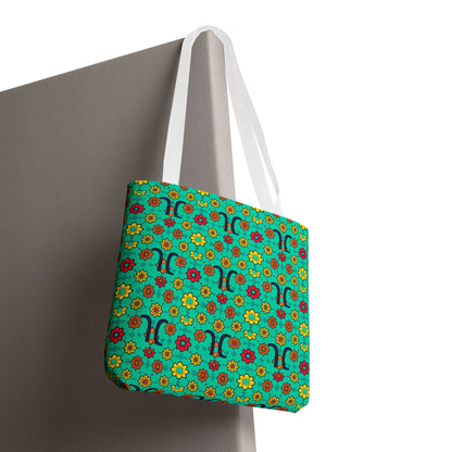Tote Bag, (AOP), Aquarius, Zodiac, Flower Pattern