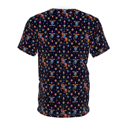 Unisex Cut & Sew T-Shirt, (AOP), Capricorn, Zodiac v2, Jewels Pattern